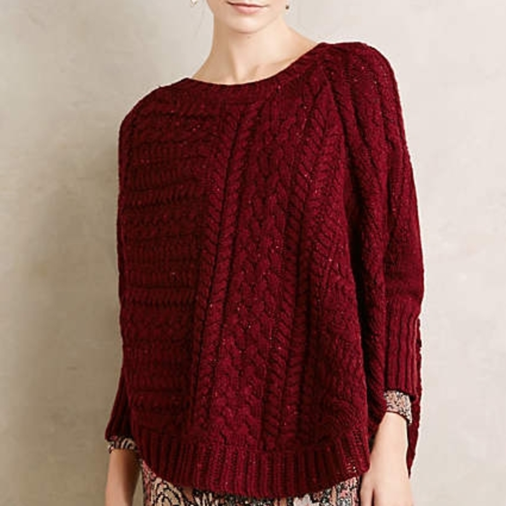 Angel Of The North Maroon Cable Knit Poncho Sweater